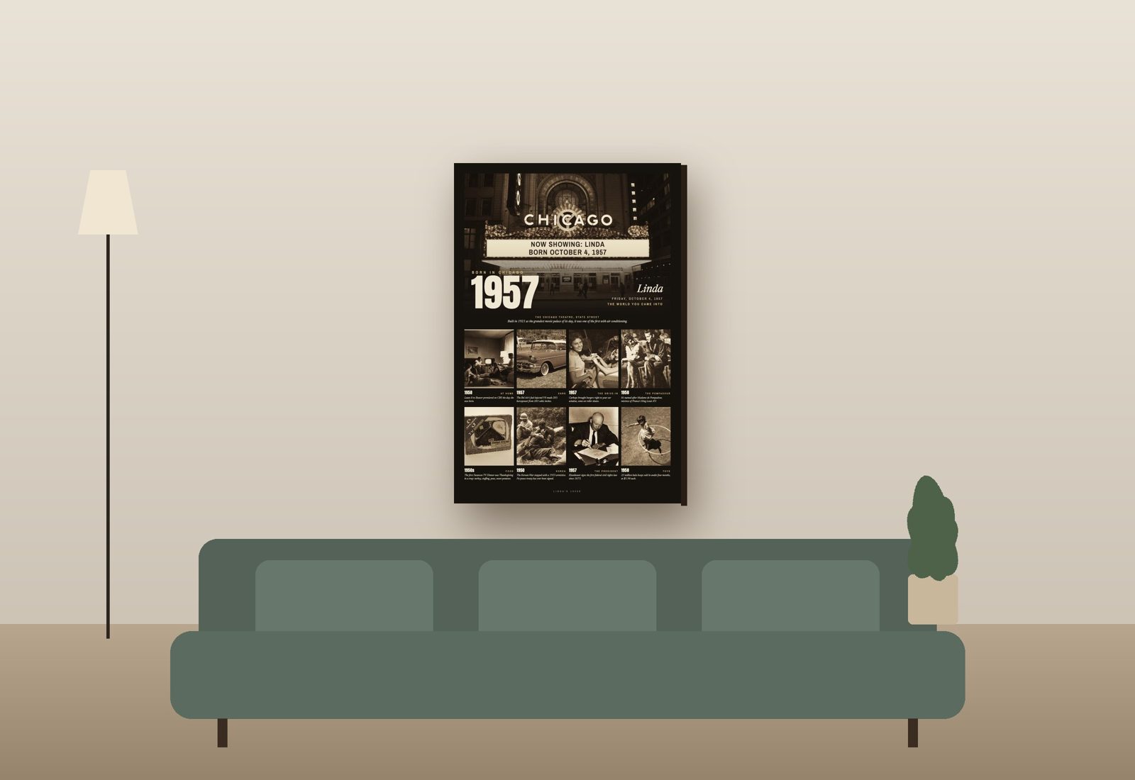 The 24 by 36 canvas over a couch, in Sepia