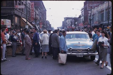 Halsted Street at Maxwell Street, Chicago, 1958